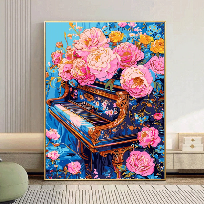 40X50CM Flower Piano DIY Oil Painting By Numbers WITH Frame