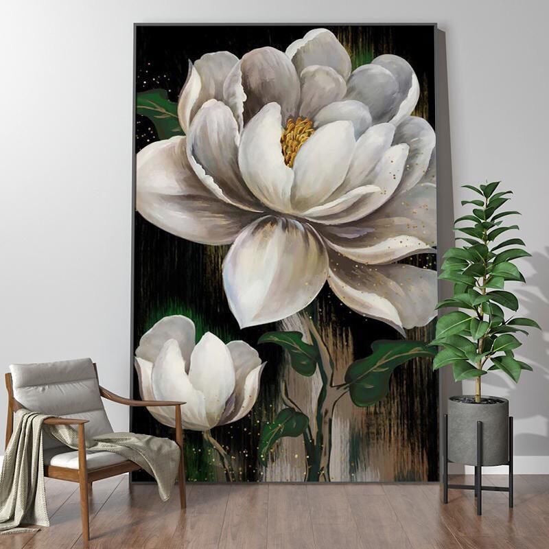 60X85CM White Peony DIY Cross Stitch Kits Full Range of Embroidery 9CT 4 Strands NO Frame