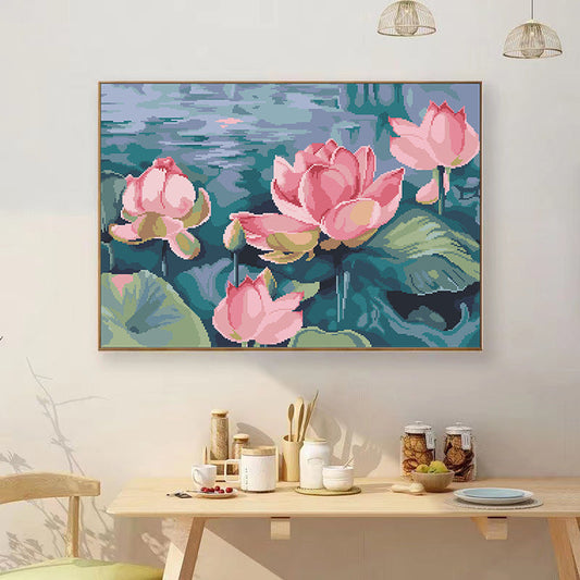 Lotus Flower DIY Cross Stitch Kits Full Range of Embroidery NO Frame