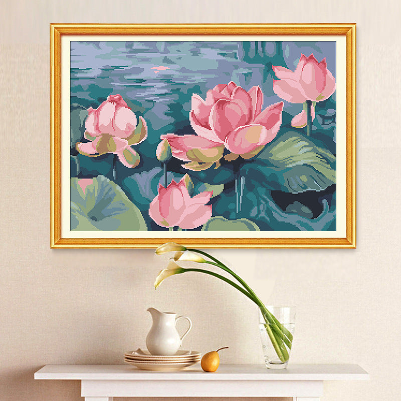 Lotus Flower DIY Cross Stitch Kits Full Range of Embroidery NO Frame
