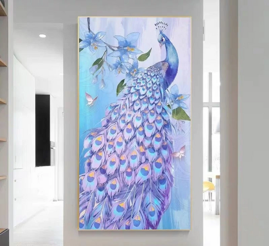 65X115CM Blue Peacock DIY Cross Stitch Kits Full Range of Embroidery 11CT 3 Strands NO Frame