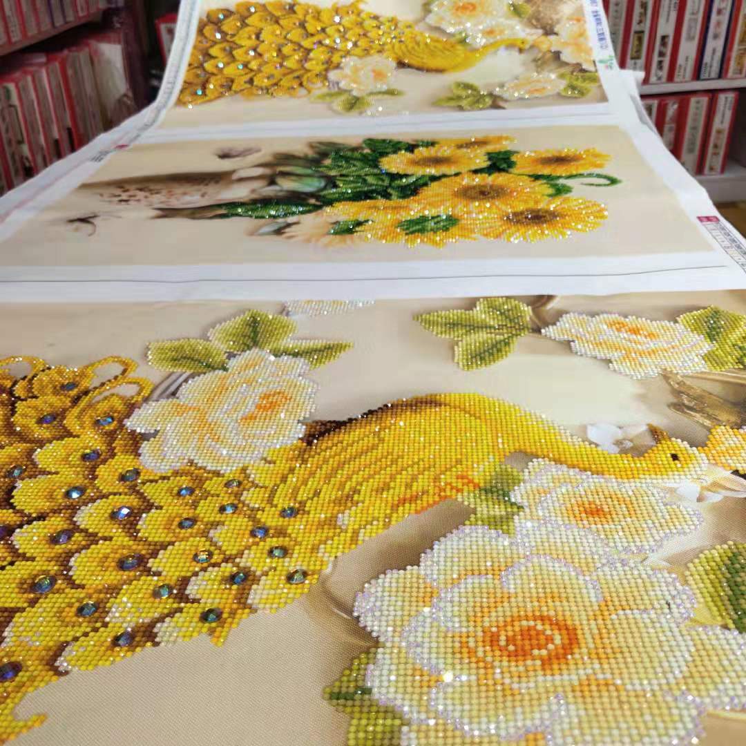 120X60CM-Gold Peacock- DIY 5D Diamond Painting Full drilled No frame-M1574 (3pc 40X60CM)