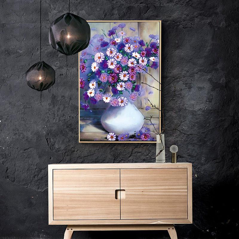 50x60CM Purple daisy full Drilled Diamond Painting round (no frame)