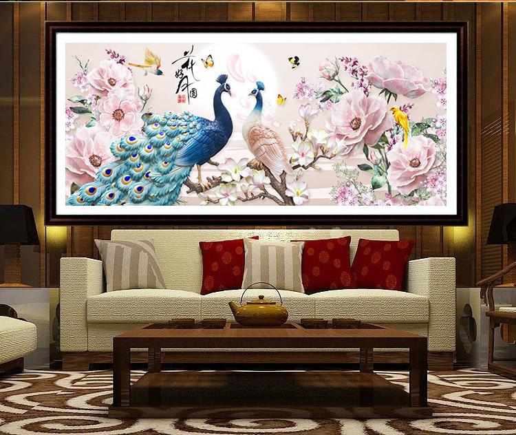 120x50cm Peacock couple 5d diy diamond painting full drill NO FRAME