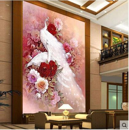 50X75CM Pink Peacock 5D Full Diamond Painting DIY Pictures