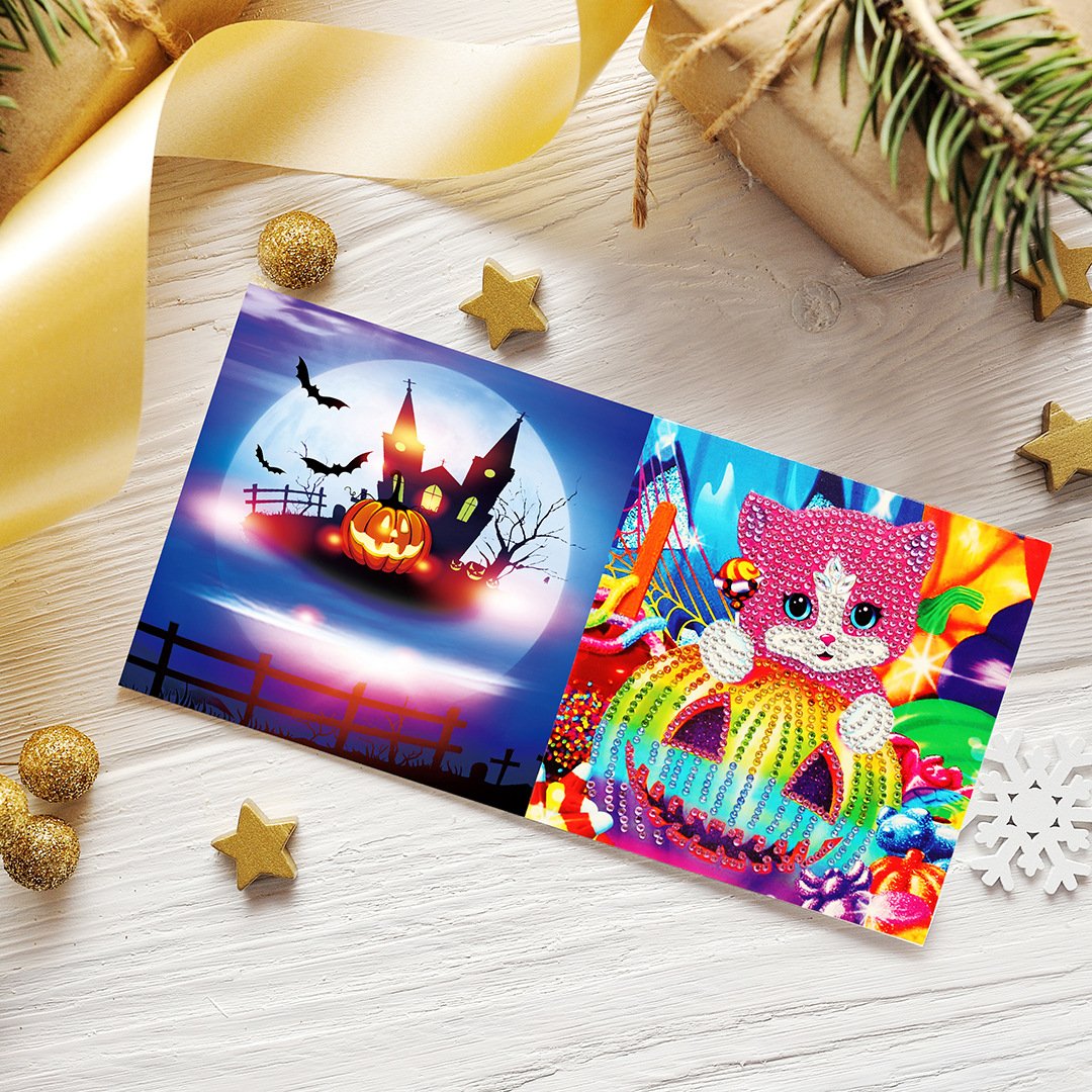 5PCS Happy Halloween 5D DIY Special-shaped Diamond Painting Card