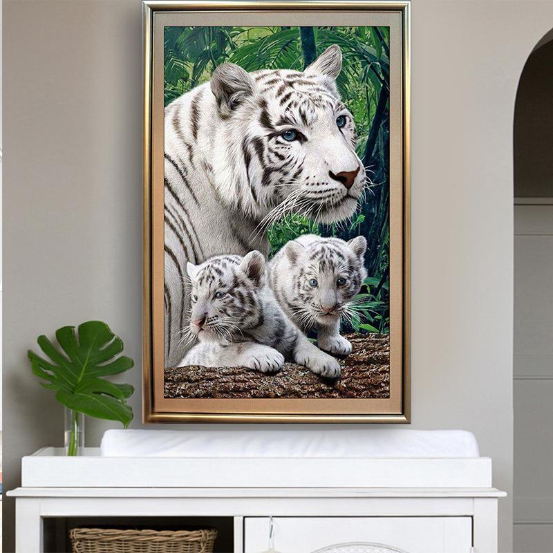 60x90CM-White tiger- DIY 5D full Diamond Painting NO FRAME A9266