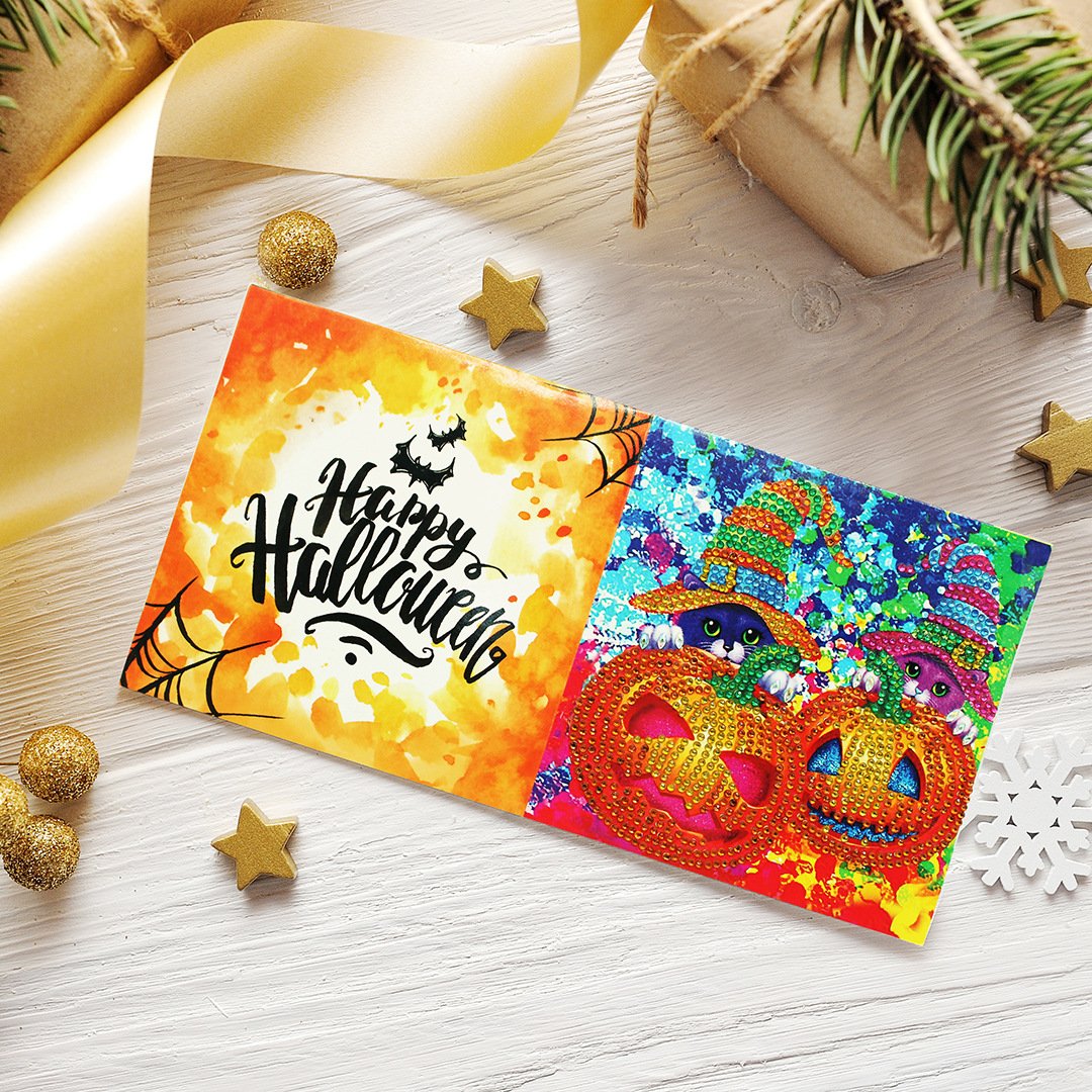 5PCS Happy Halloween 5D DIY Special-shaped Diamond Painting Card