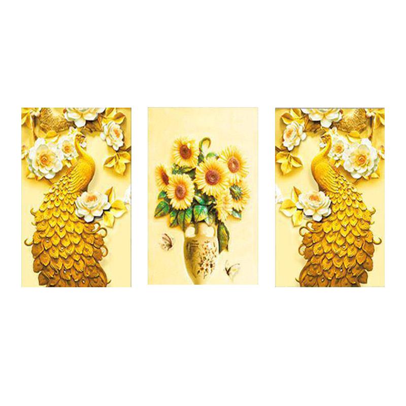 120X60CM-Gold Peacock- DIY 5D Diamond Painting Full drilled No frame-M1574 (3pc 40X60CM)