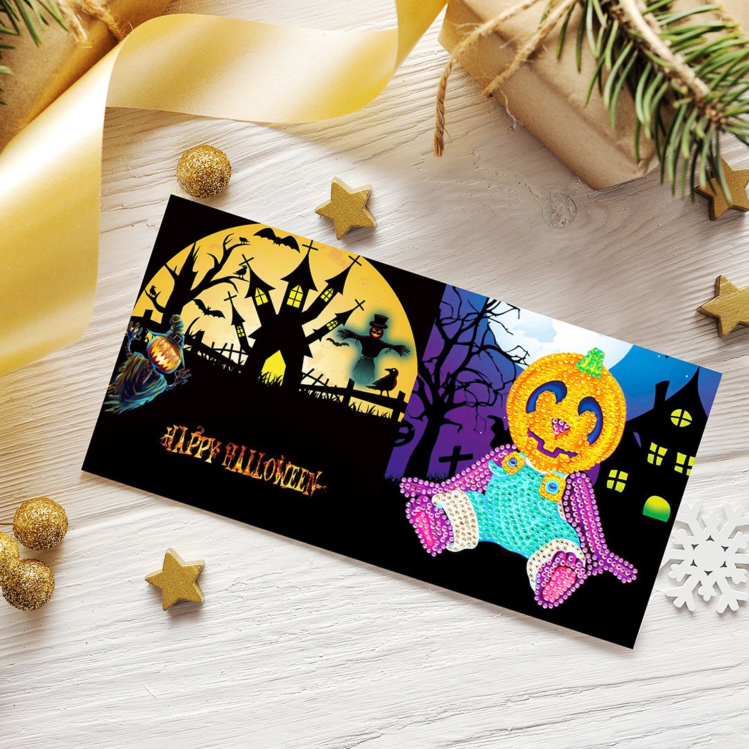 5PCS Happy Halloween 5D DIY Special-shaped Diamond Painting Card