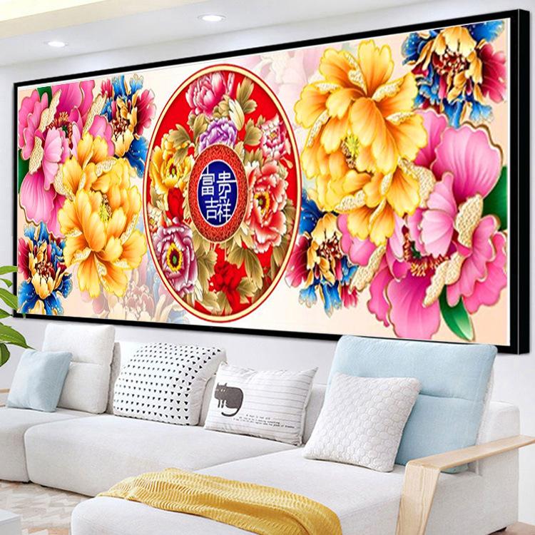 150x58cm Happiness & Prosperity Cross Stitch Kits 11CT Stamped Full Range of Embroidery Starter Kit for Beginners Pre-Printed Pattern