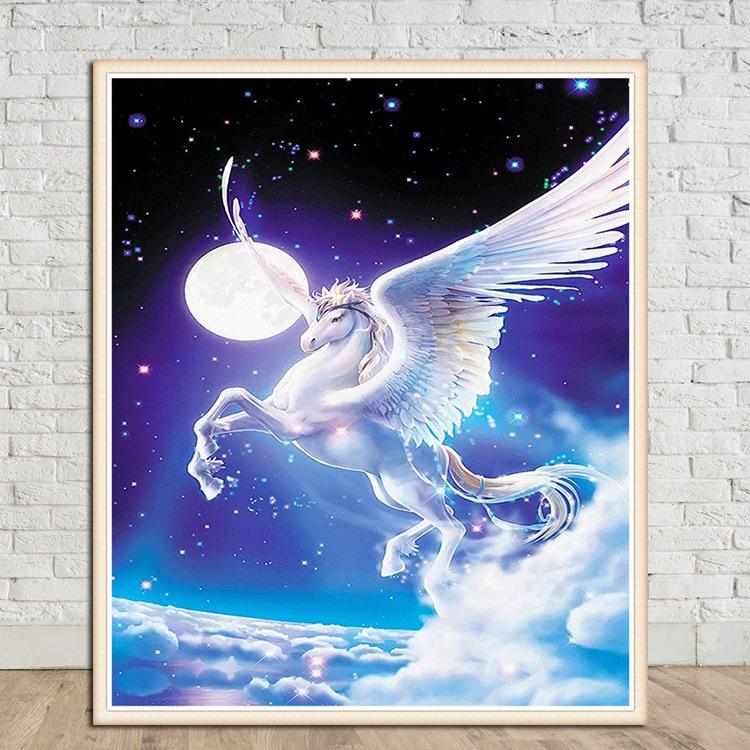 40X55CM- Flying White Horse 5D Full Diamond no frame