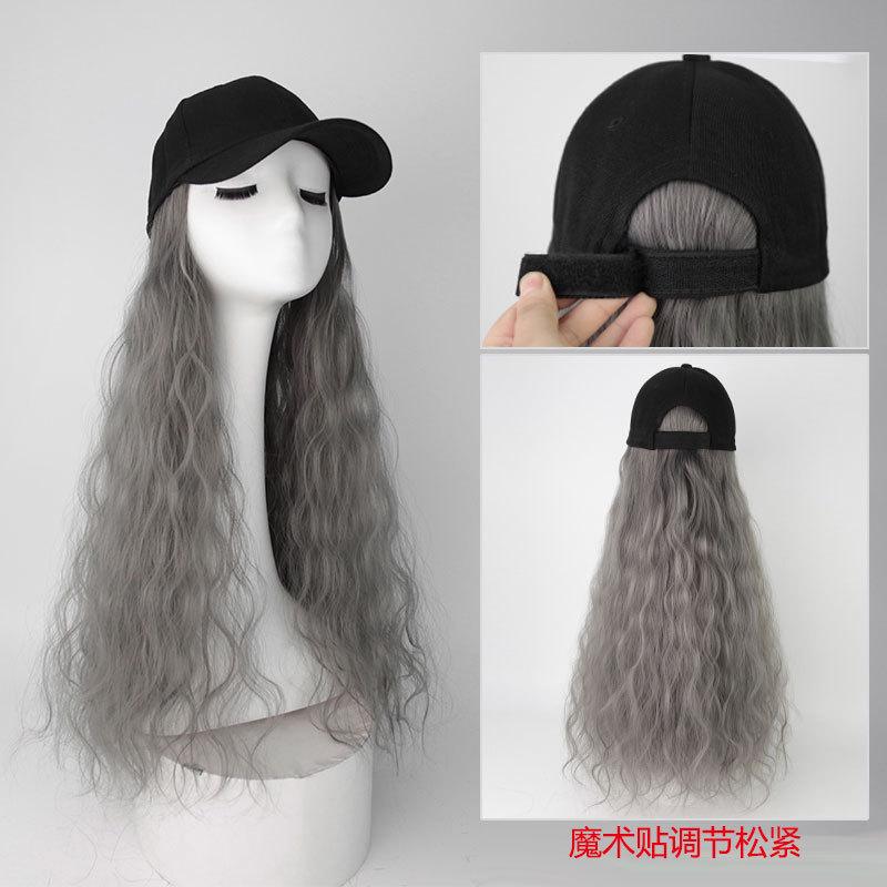 Pink grey Baseball Cap wig curly
