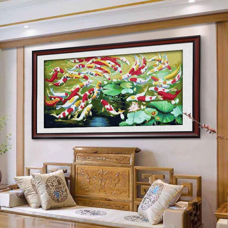 170x90cm Fish Cross Stitch Kits 11CT Stamped Full Range of Embroidery Starter Kit for Beginners Pre-Printed Pattern