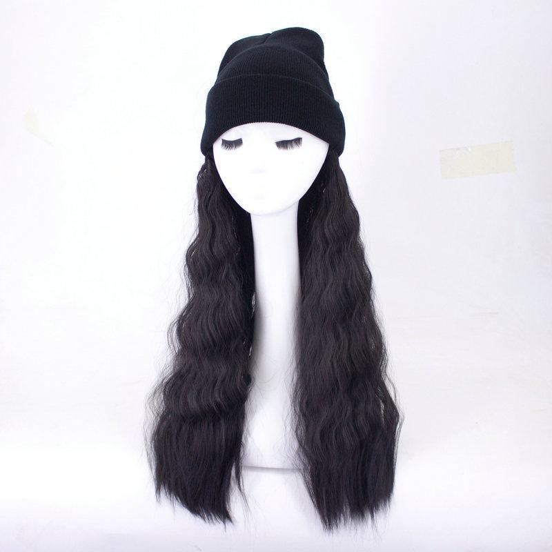Long Synthetic curly hair hat wig Knitted Hat