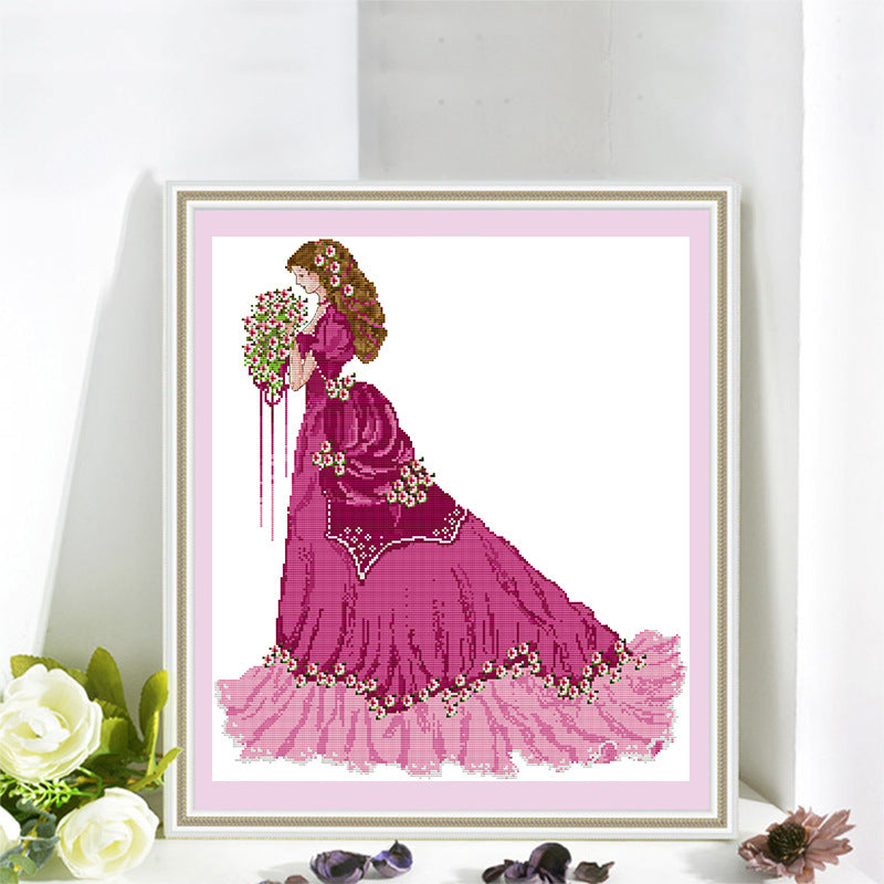 59X66CM Beautiful bride 3 strands 11CT Stamped Cross Stitch Full Range of Embroidery Starter Kit for Beginners Pre-Printed Pattern