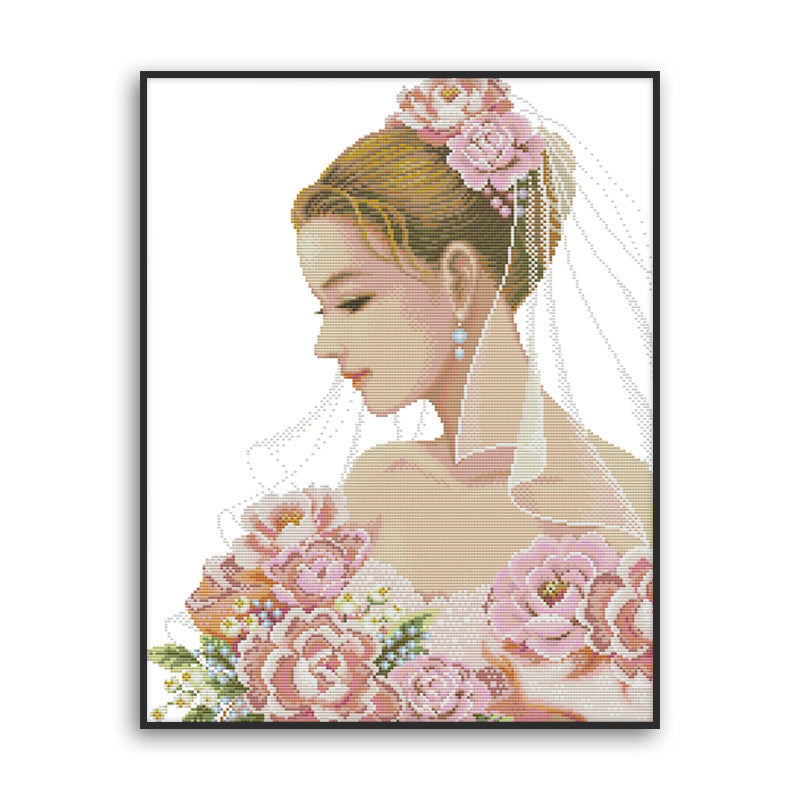 51x62CM Beautiful bride 3 strands 11CT Stamped Cross Stitch Full Range of Embroidery Starter Kit for Beginners Pre-Printed Pattern