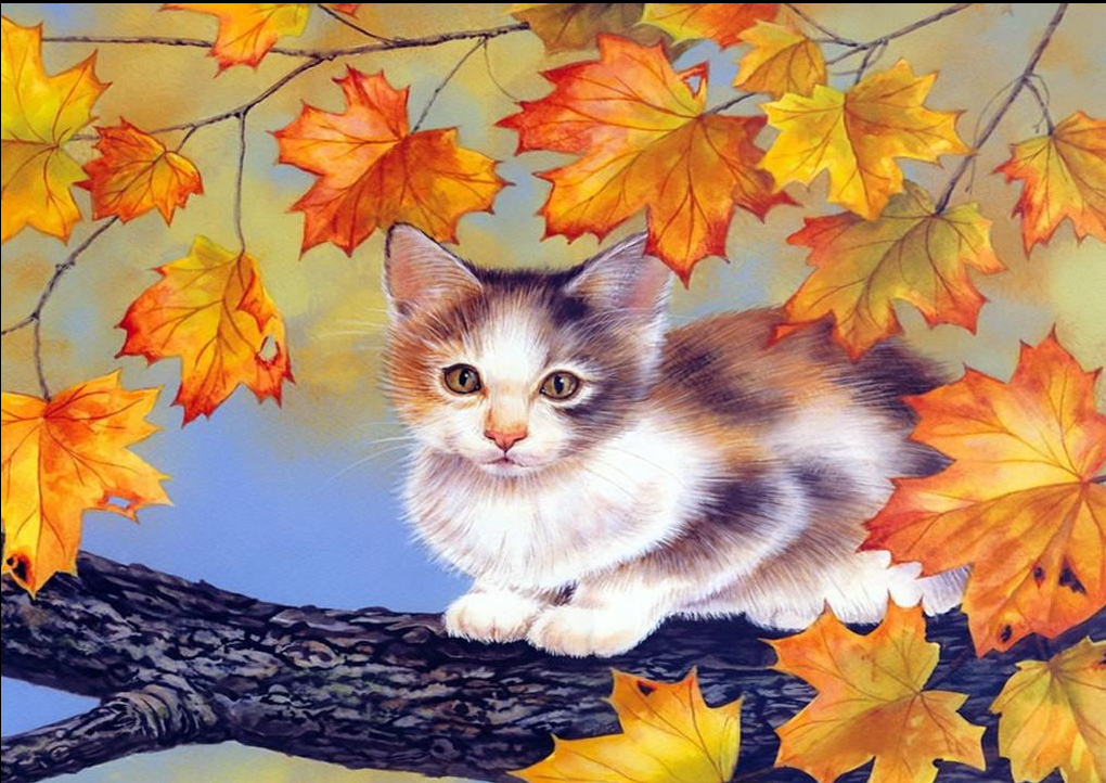40X30CM CAT on the tree 5d diy diamond painting full drill NO FRAME LD048