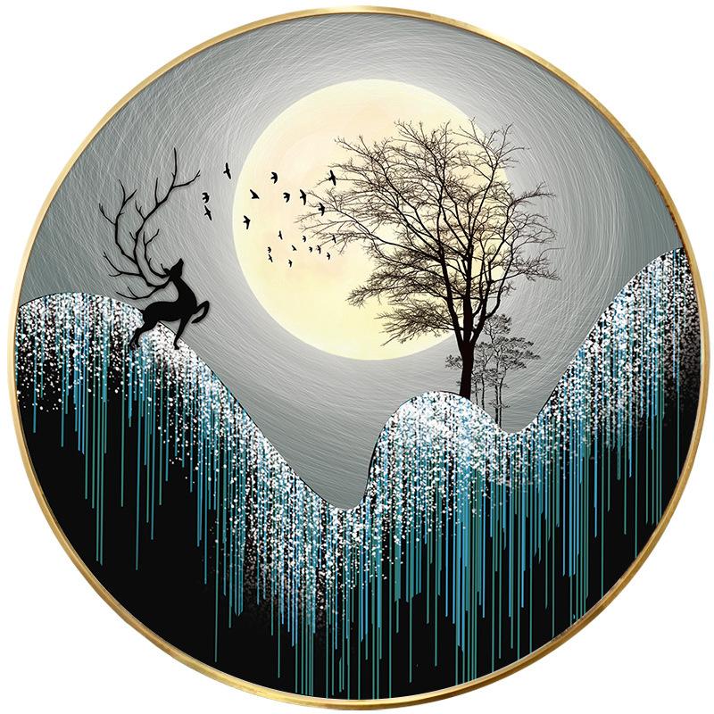 50x50CM Deer& Moon full Drilled Diamond Painting round (no frame)