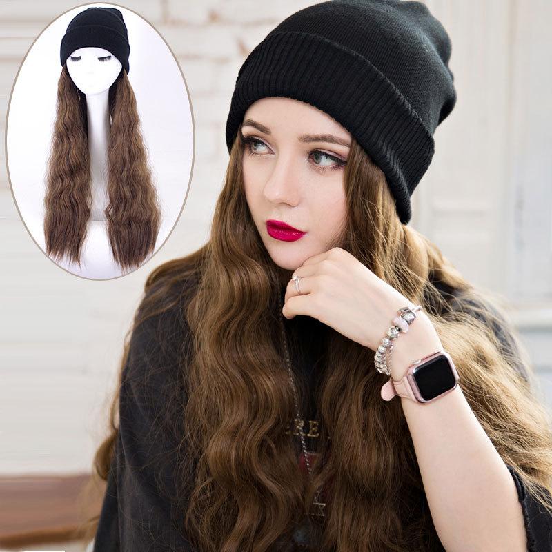 Long Synthetic curly hair hat wig Knitted Hat