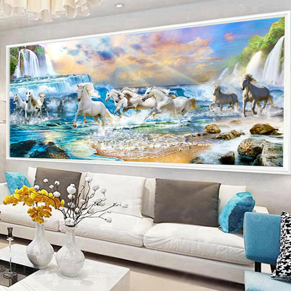 120x50cm White horse 5d diy diamond painting full drill NO FRAME