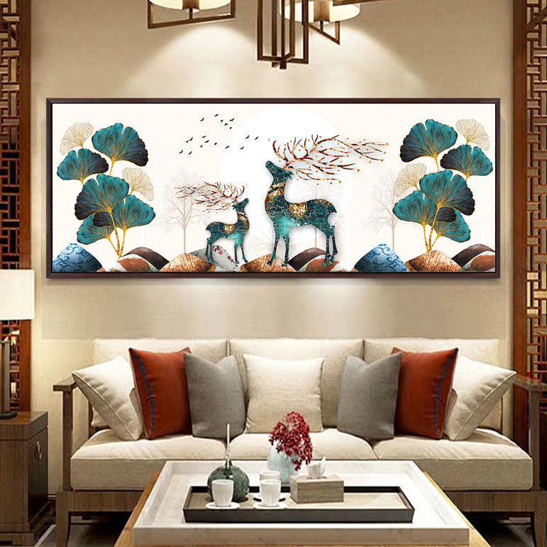 150x60CM Ginkgo biloba Deer Cross Stitch Kits 11CT Stamped Full Range of Embroidery Starter Kit for Beginners Pre-Printed Pattern
