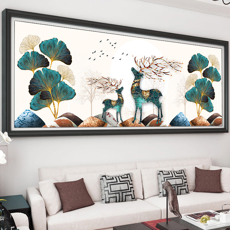 150x60CM Ginkgo biloba Deer Cross Stitch Kits 11CT Stamped Full Range of Embroidery Starter Kit for Beginners Pre-Printed Pattern