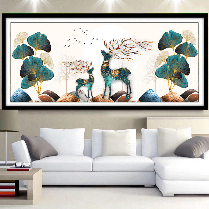 150x60CM Ginkgo biloba Deer Cross Stitch Kits 11CT Stamped Full Range of Embroidery Starter Kit for Beginners Pre-Printed Pattern