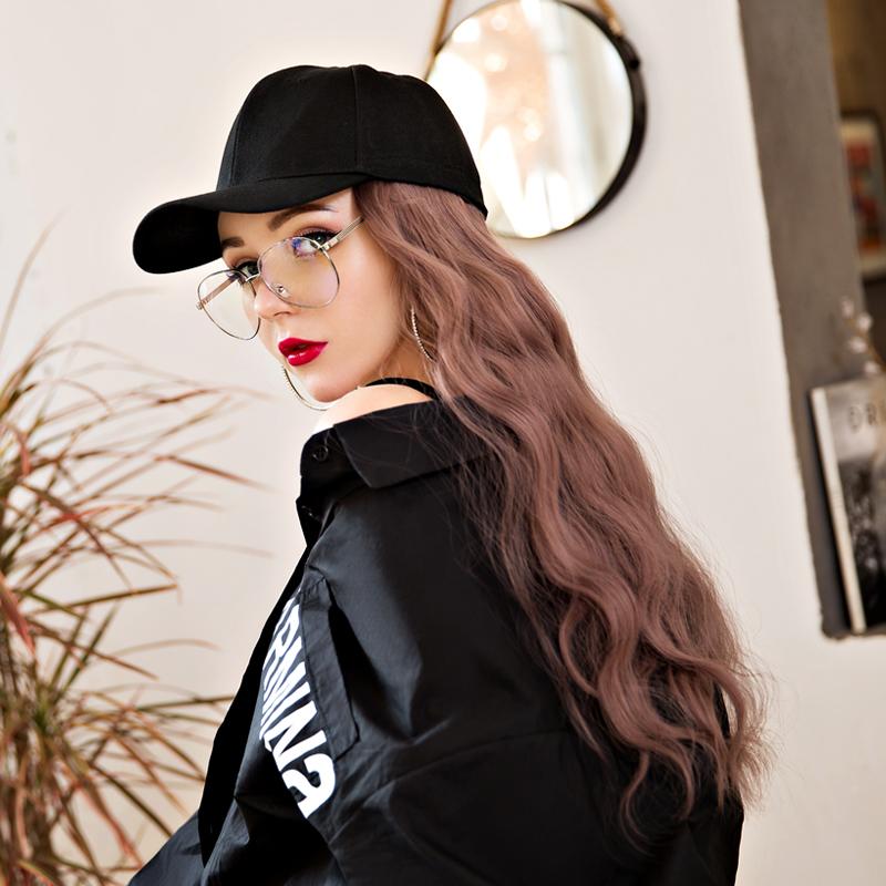 Pink grey Baseball Cap wig curly