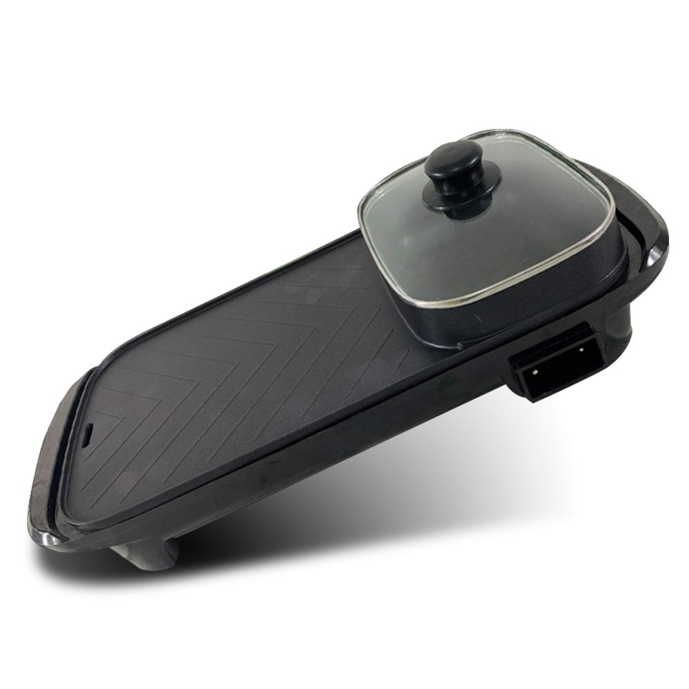 Electric Grill with Hotpot with 5Pcs Barbecue Papers and a Silicone Brush of Non-Stick Indoor Grill 2 in 1 Smokeless Grill for Family Party