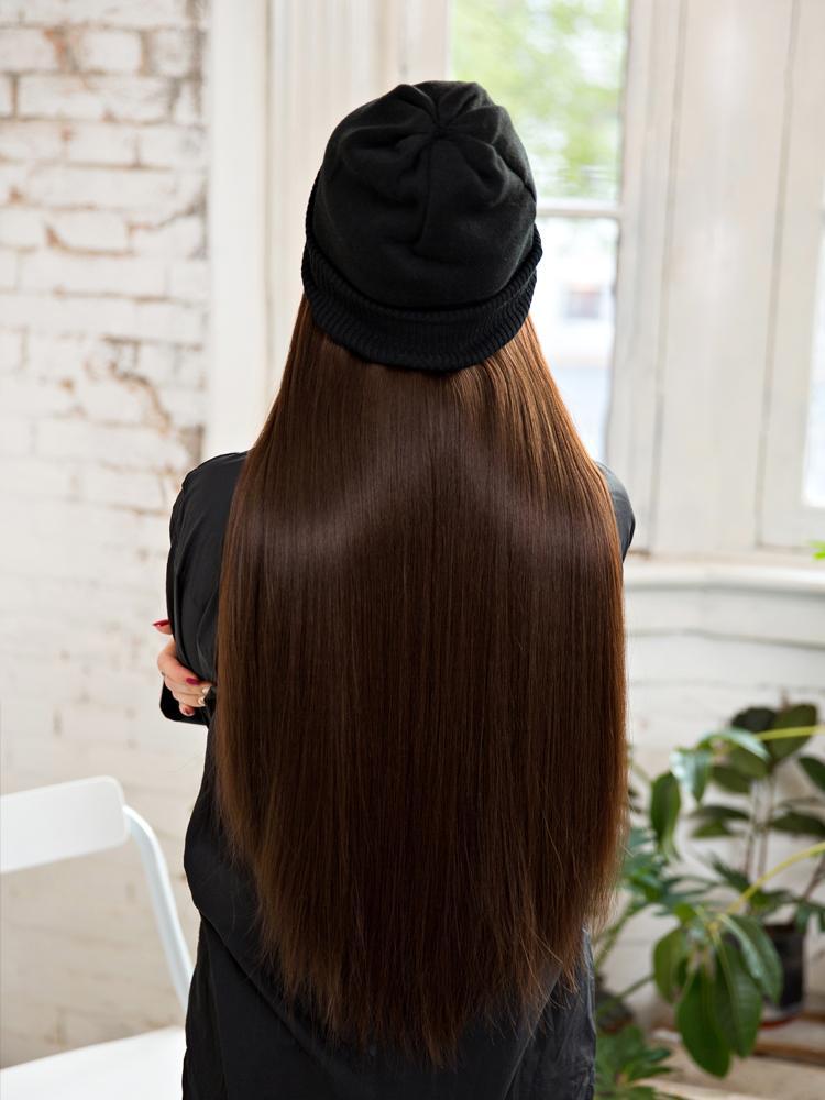 Wool Hat with Straight Hair Extension