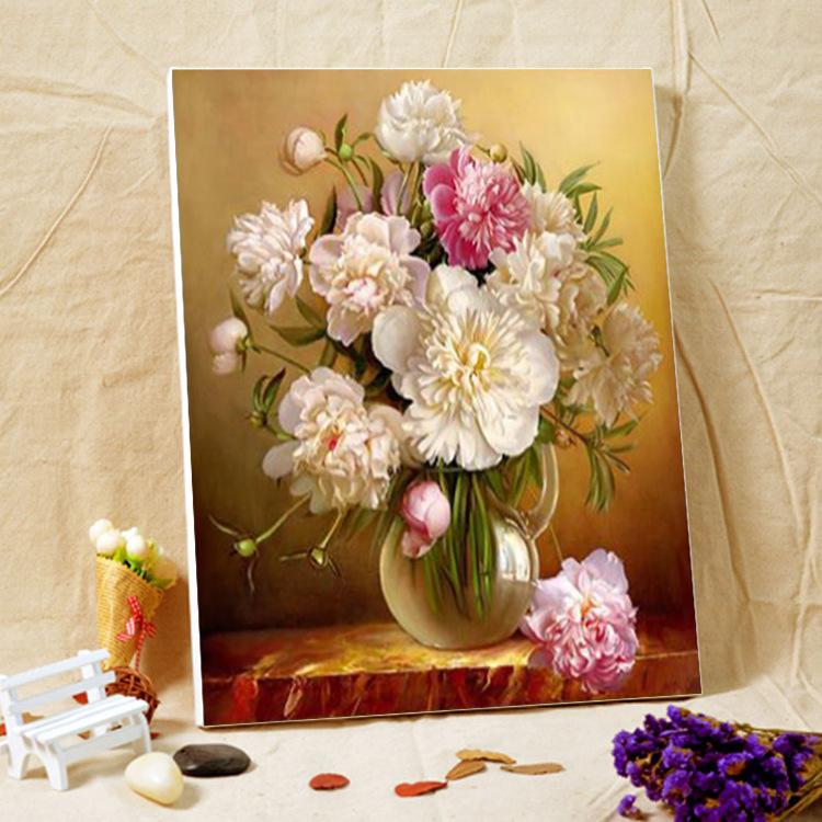 Rich Peony 60x70cm Cross Stitch Kits 11CT Stamped Full Range of Embroidery Starter Kit for Beginners Pre-Printed Pattern