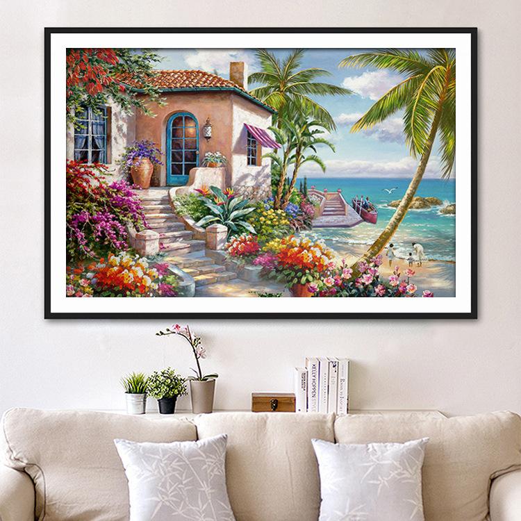 70x50cm Ocean Bay Villa 5d diy diamond painting full drill NO FRAME (AB BEADS)