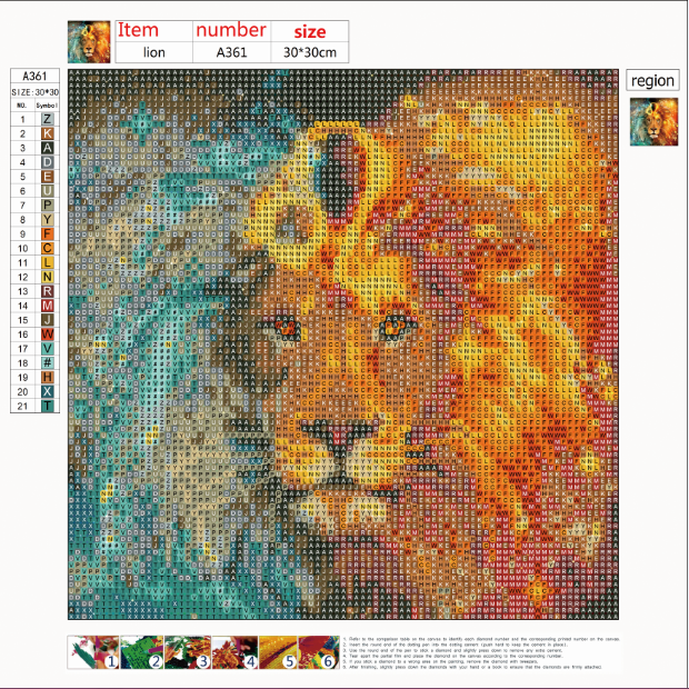 30*30CM-Lion-Full Diamond 5D Diamond Paintting Kits a361