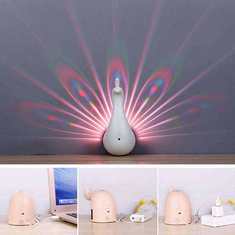 LED Wall Light Peacock Projection Lamp Remote Control Home Decro Colorful Night Light