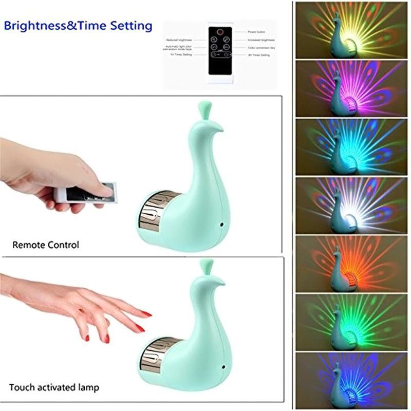 LED Wall Light Peacock Projection Lamp Remote Control Home Decro Colorful Night Light