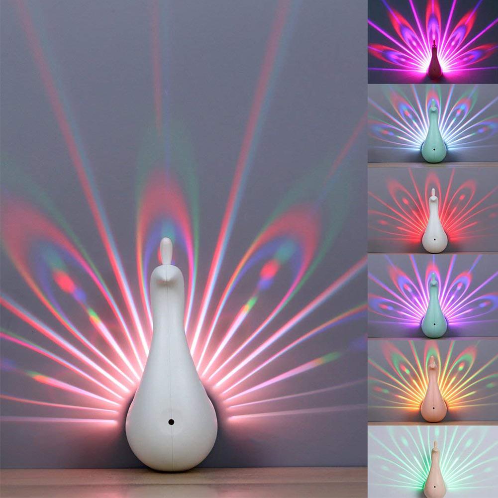 LED Wall Light Peacock Projection Lamp Remote Control Home Decro Colorful Night Light