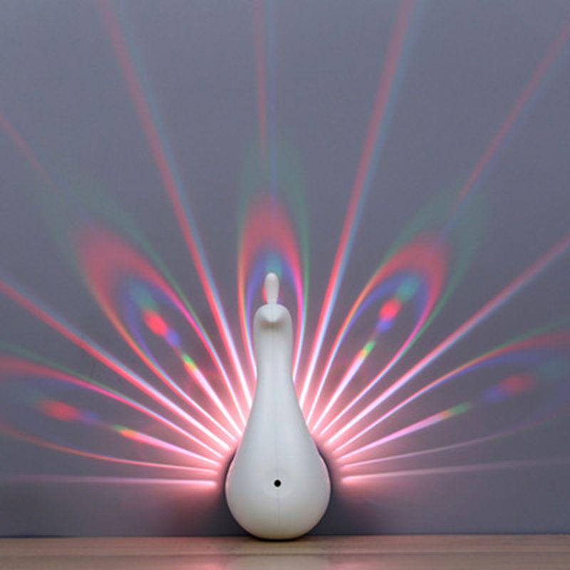 LED Wall Light Peacock Projection Lamp Remote Control Home Decro Colorful Night Light