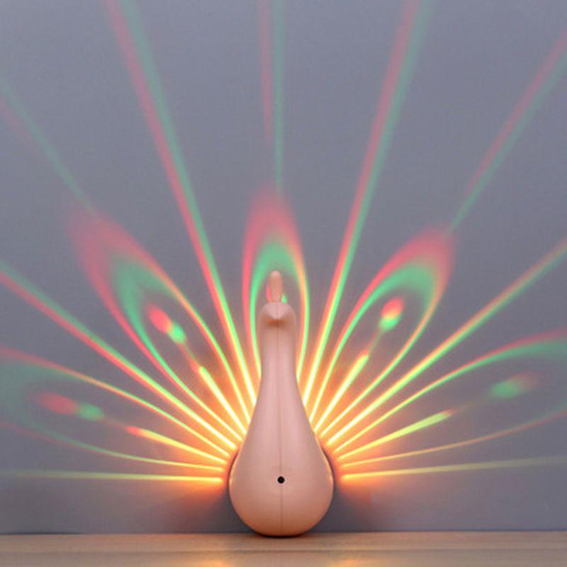 LED Wall Light Peacock Projection Lamp Remote Control Home Decro Colorful Night Light