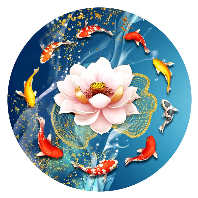 50x50cm Fish Lotus Cross Stitch Kits 11CT Stamped Full Range of Embroidery Starter Kit for Beginners Pre-Printed Pattern