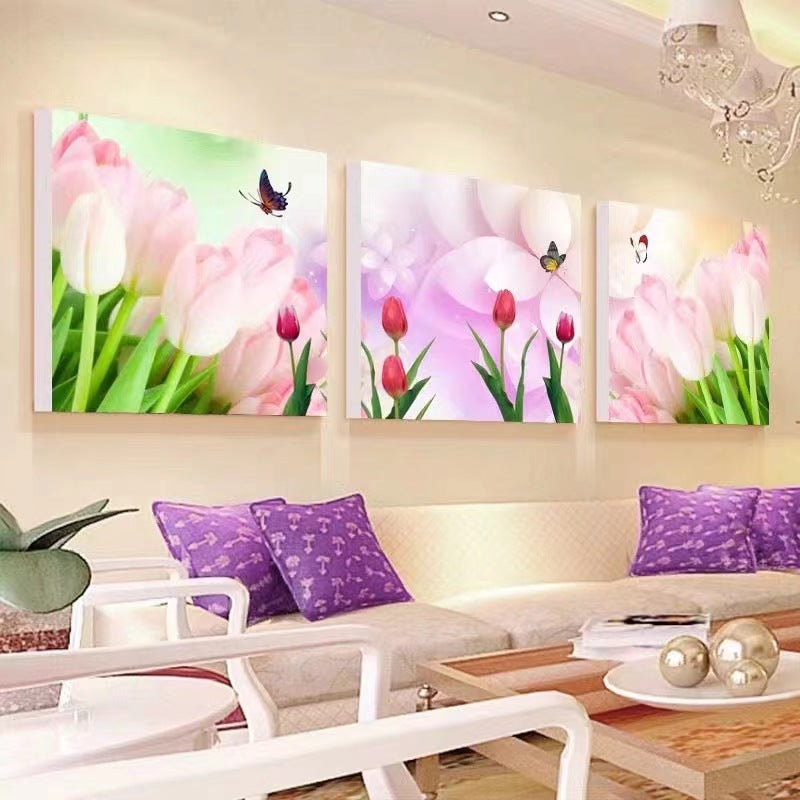 50X150CM - 3Pcs Flower DIY 5D Full Diamond Painting NO Frame