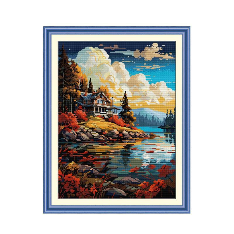 51×65cm sunset glow 11CT 3 strands Stamped Cross Stitch Full Range of Embroidery Starter Kit for Beginners Pre-Printed Pattern