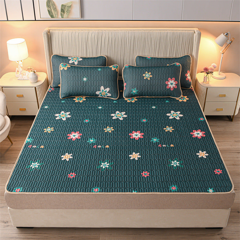 Chrysanthemum-3pcs Summer Cool Latex Bed Mat Set Anti-skid Sleeping Mat with Pillowcase Bed Protection Pad Ins Bedding Home Room Decor