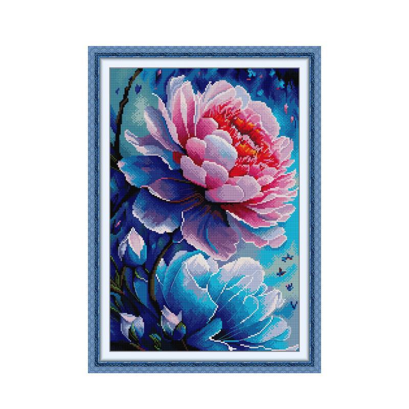 43×60cm Flower 3 strands 11CT Stamped Cross Stitch Full Range of Embroidery Starter Kit for Beginners Pre-Printed Pattern