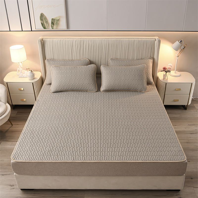 Solid color series-3pcs Summer Cool Latex Bed Mat Set Anti-skid Sleeping Mat with Pillowcase Bed Protection Pad Ins Bedding Home Room Decor
