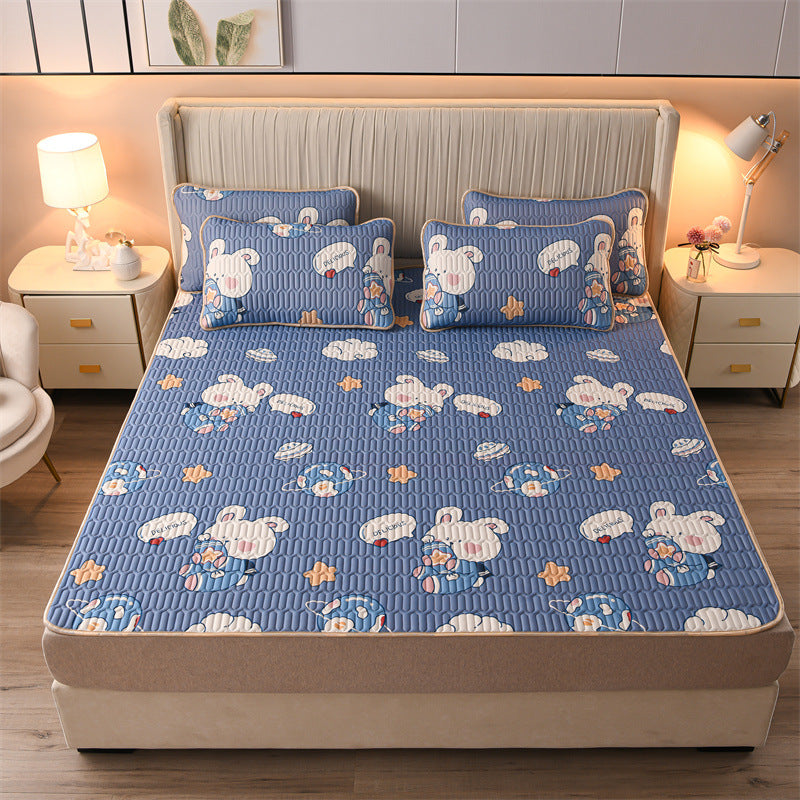 Starry rabbit-3pcs Summer Cool Latex Bed Mat Set Anti-skid Sleeping Mat with Pillowcase Bed Protection Pad Ins Bedding Home Room Decor