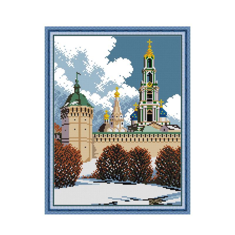 37×46CM Scenic Castle Cross Stitch Kits 11CT Stamped Full Range of Embroidery Starter Kit for Beginners Pre-Printed Pattern