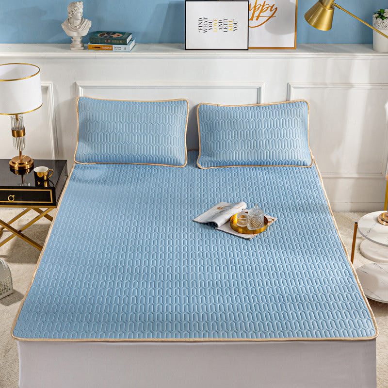Solid color series-3pcs Summer Cool Latex Bed Mat Set Anti-skid Sleeping Mat with Pillowcase Bed Protection Pad Ins Bedding Home Room Decor
