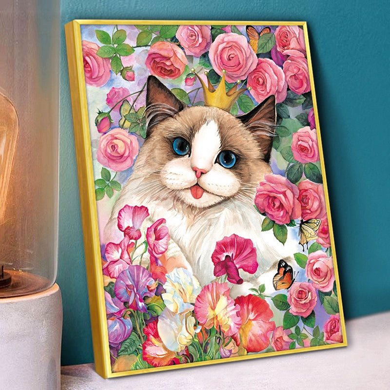 50x65CM flower and cat Full Diamond Painting NO Frame Round diamond
