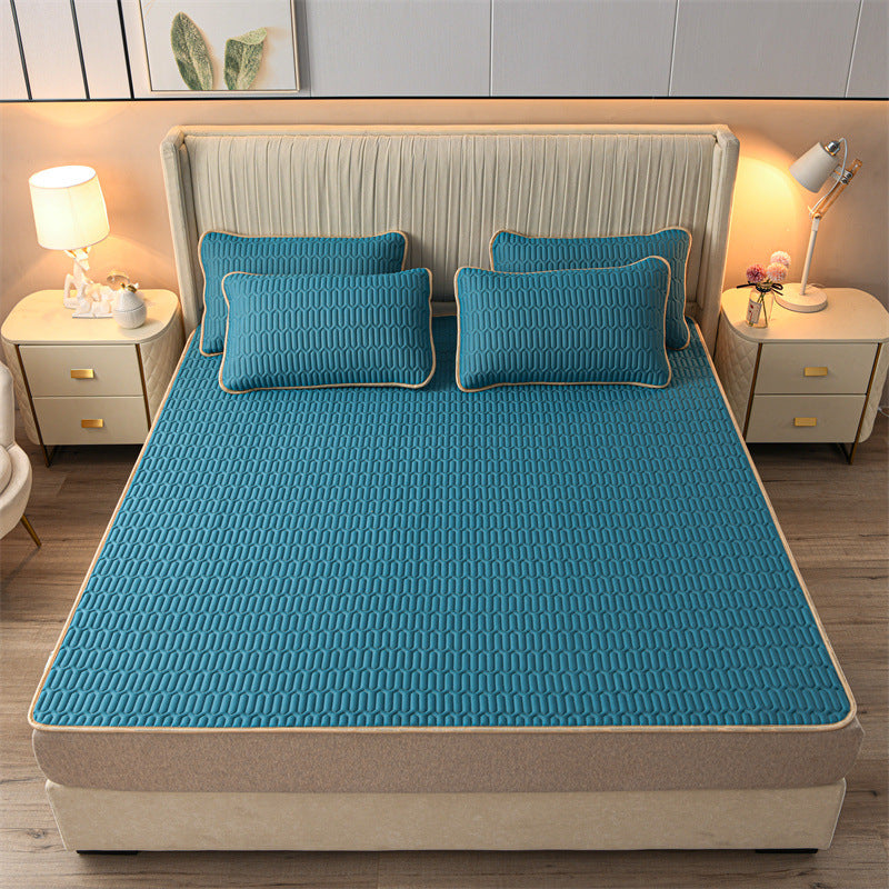 Solid color series-3pcs Summer Cool Latex Bed Mat Set Anti-skid Sleeping Mat with Pillowcase Bed Protection Pad Ins Bedding Home Room Decor